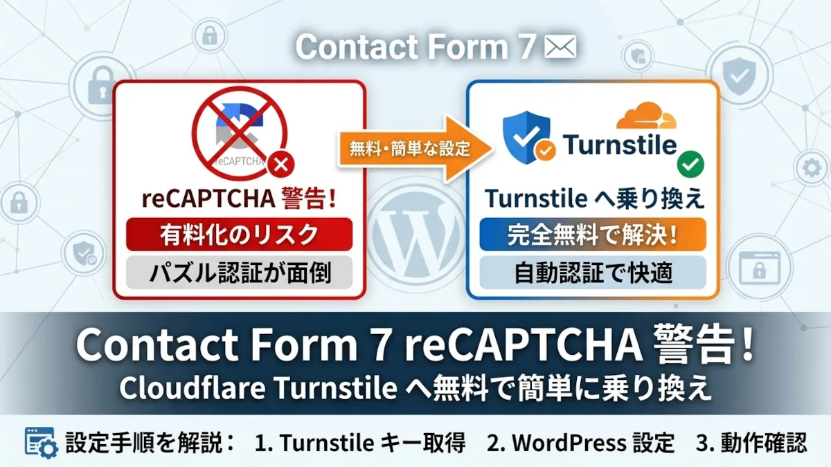 【Contact Form 7】reCAPTCHA有料化?Cloudflare Turnstileへ切り替える方法と設定手順
